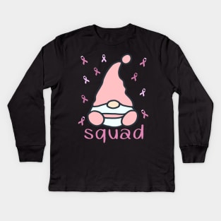Funny Gnomes with ribbon for Breast Cancer Awareness Squad Kids Long Sleeve T-Shirt